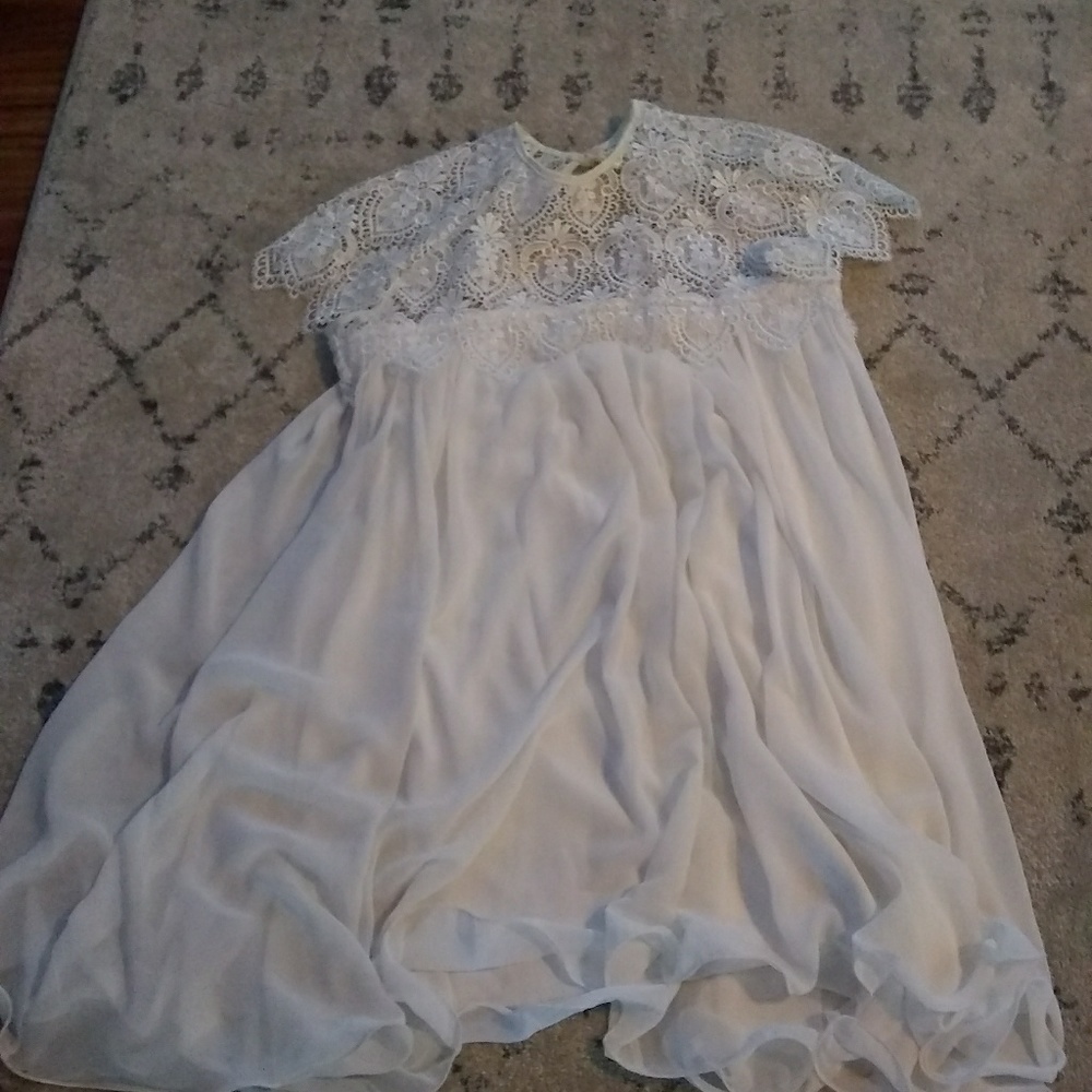 White flowy lace top dress